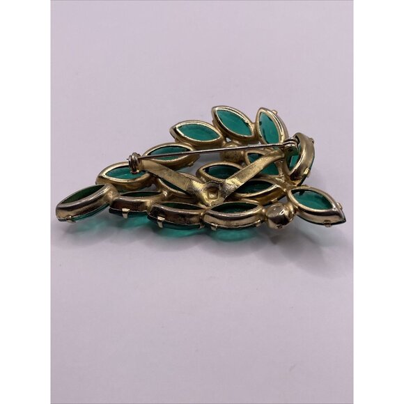 Open Back Green And Aurora Borealis Navette Rhinestone Vintage Brooch Pin - Picture 6 of 11